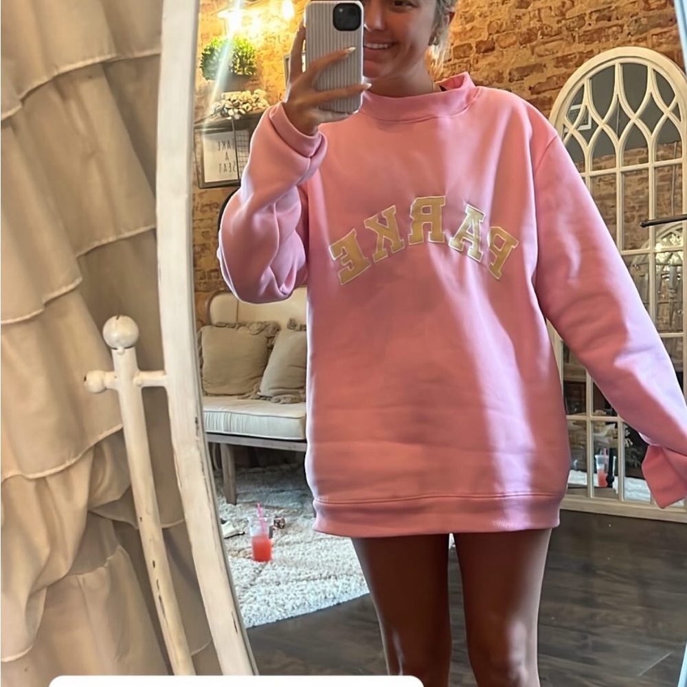 Pink Sweatshirt with Yellow Lettering